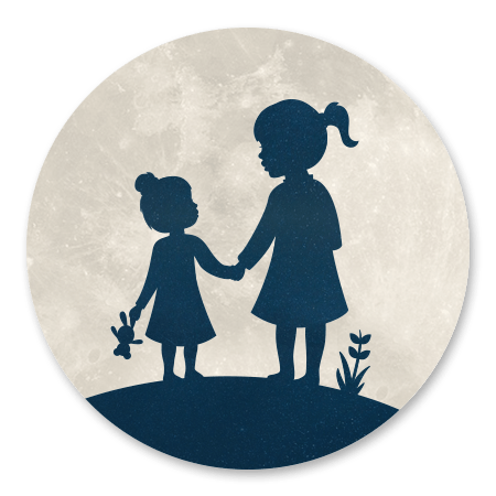 Silhouet zusjes hand in hand - met maan